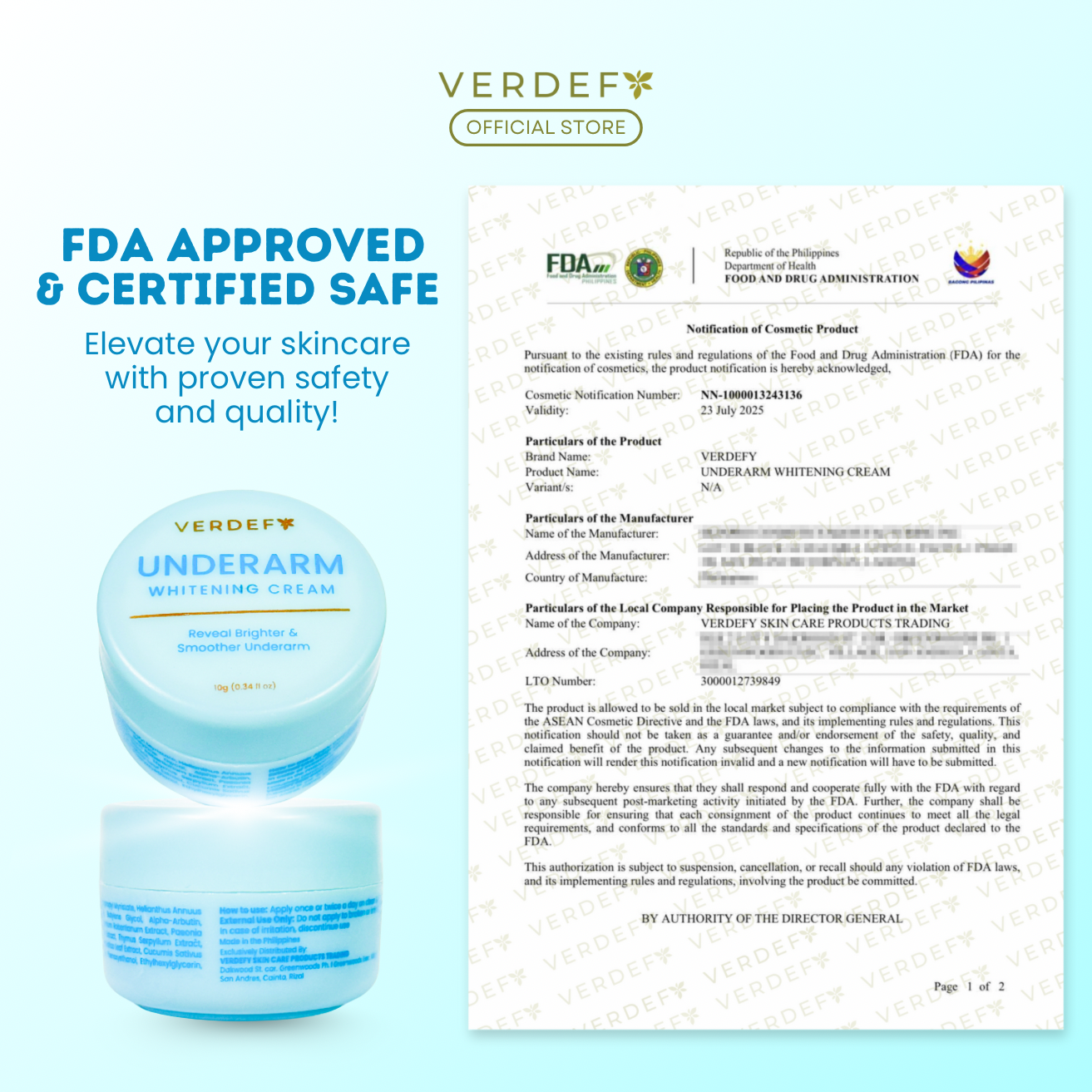 VERDEFY UNDERARM WHITENING CREAM