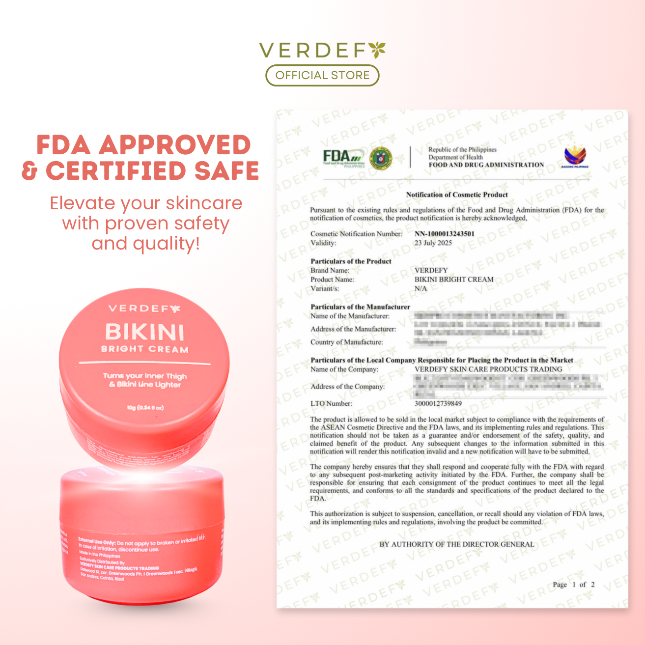 VERDEFY BIKINI BRIGHT CREAM