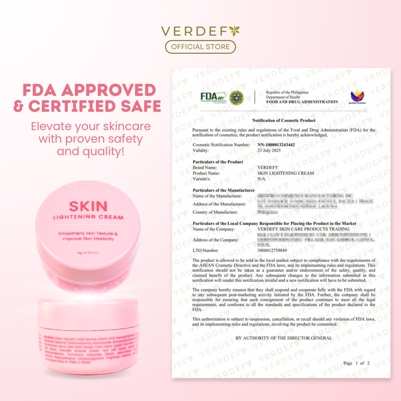 VERDEFY SKIN LIGHTENING CREAM